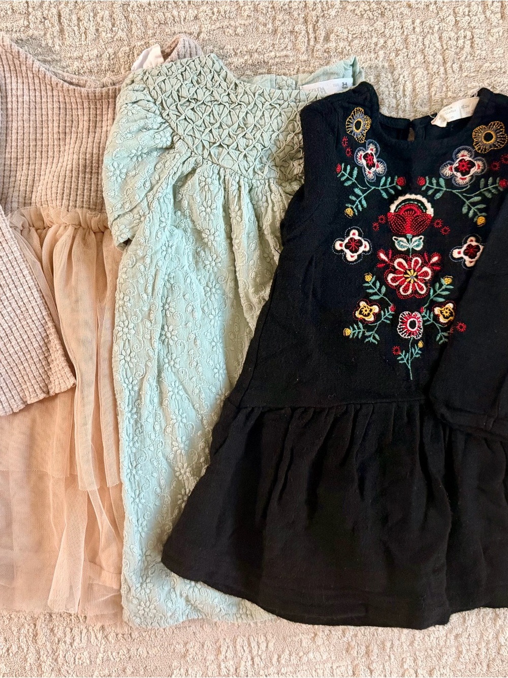 Zara Black Embroidered Floral Kids Dress with Mint & Blush Accents